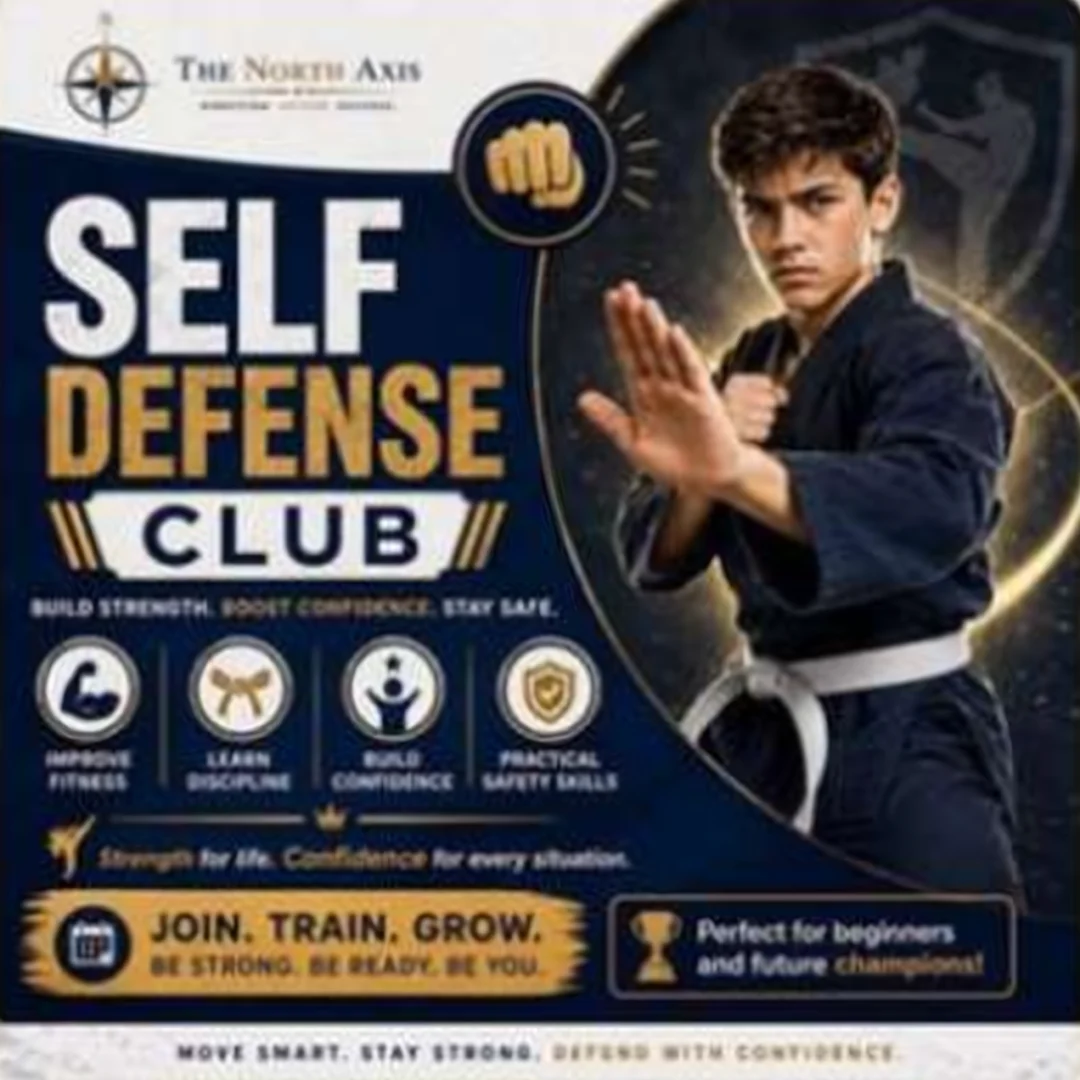Self Defense Club poster — Build strength. Boost confidence. Stay safe.
